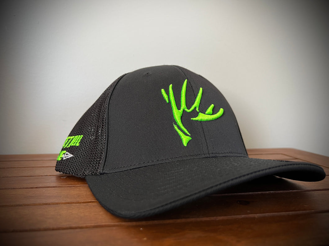 Fitted all black with neon antler logo