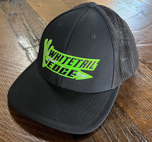 Black on Black Lime Green outlined Whitetail Edge Logo Flexfit Cap