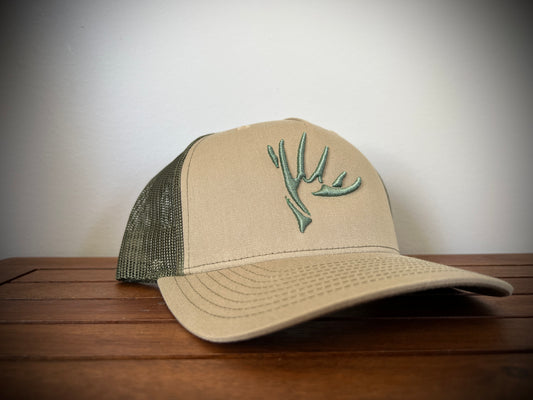 Tan and green antler logo snapback