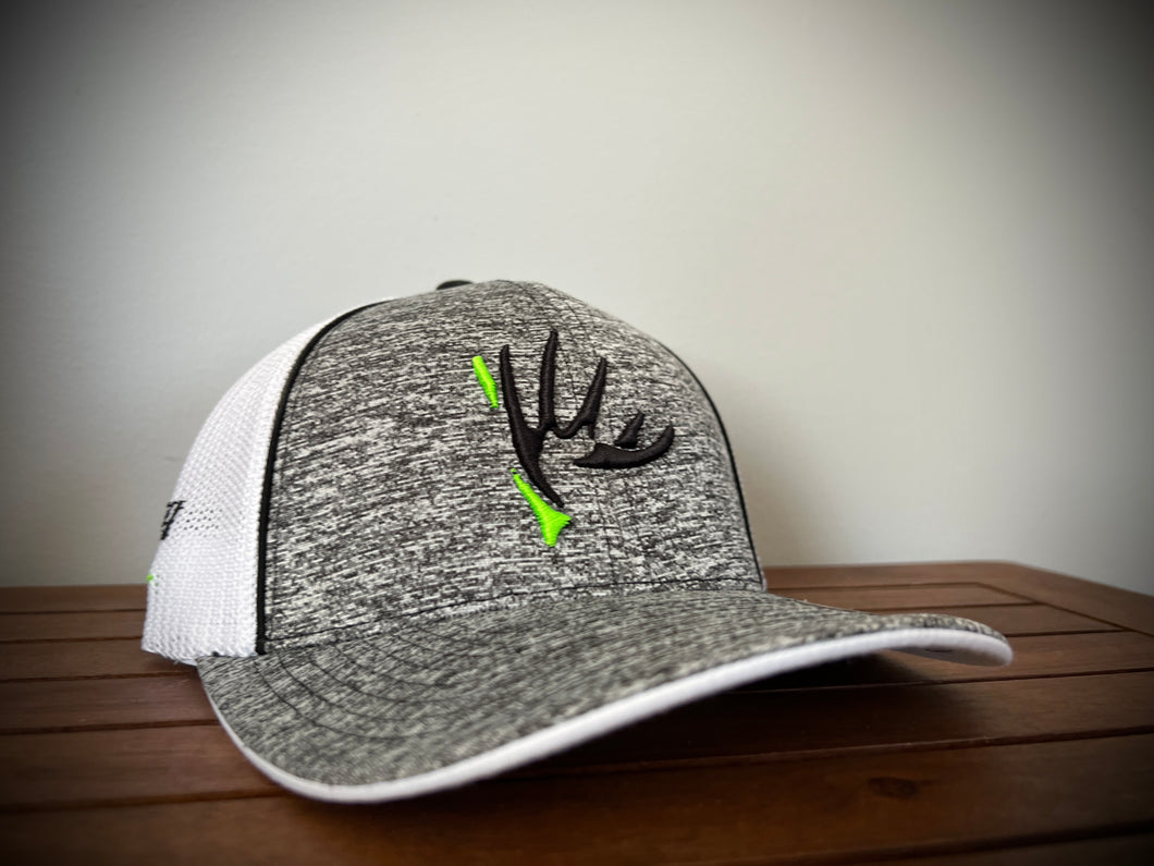 Fitted grey and white antler logo with neon